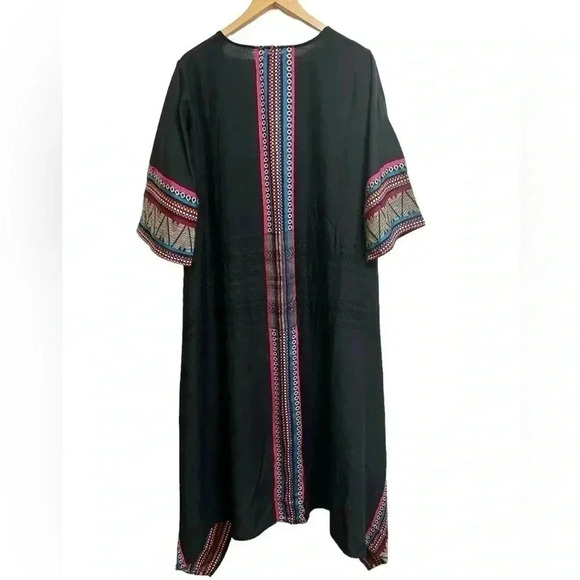 World Market Bohemian Embroidered Long Open Front Kimono Duster Aztec One Size - Picture 6 of 10